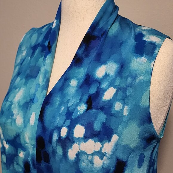 Clara Sun Woo Water Drops Narrow V Neck Dress, Blue Black and White, Large 14 - Picture 2 of 5